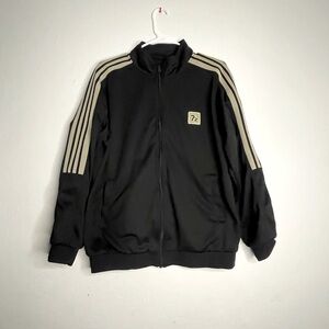 Black Track Jacket with Beige Stripes
